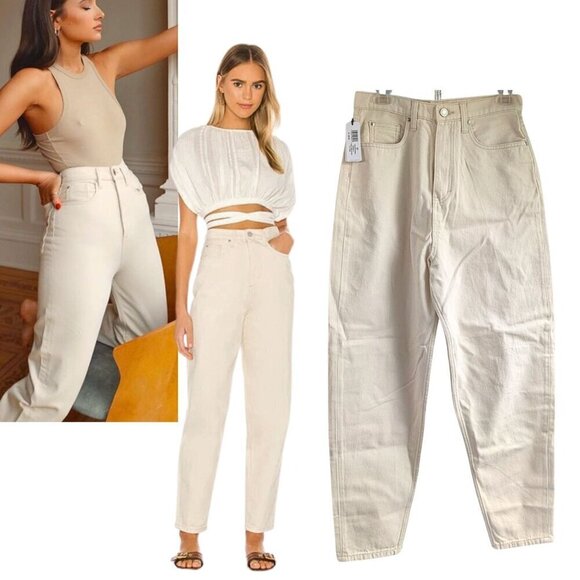NWT WEWOREWHAT Dani Rigid Unbleached Sand Boyfriend High Rise Jeans Size 27 - Picture 1 of 9